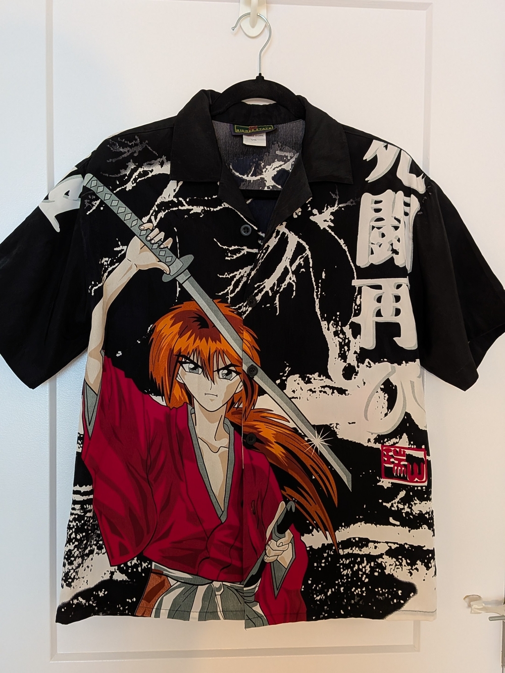 Vintage Anime Shirt Mens Rurouni Kenshin Y2K Sword All Over Print Sz. L/XL